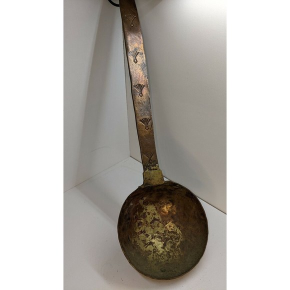 Vintage Indian Solid Copper & Iron Kitchen Ladle Long Handle Spoon 12.5